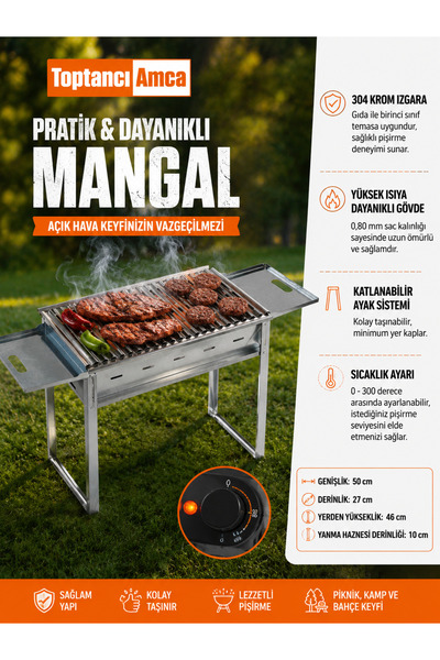 Toptancı Amca Araç Arkası Mangal Bagaj Mangalı Metal Gövde Krom Izgara 27 x 5...