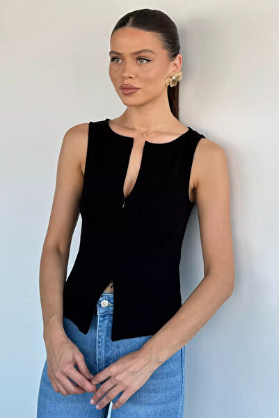 Aryena Black Women's Double-Way Zipper Blouse