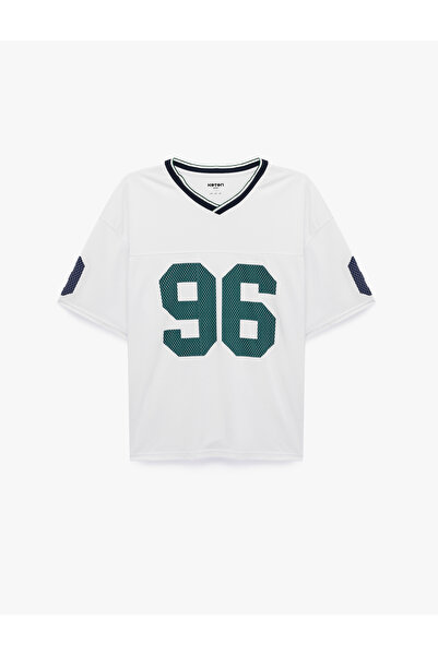 Koton V-Neck Short Sleeve Printed Oversize Sports Jersey