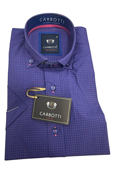 OEM Camasa barbati mov carouri, slim fit, cu maneca scurta, bumbac-poliester,...