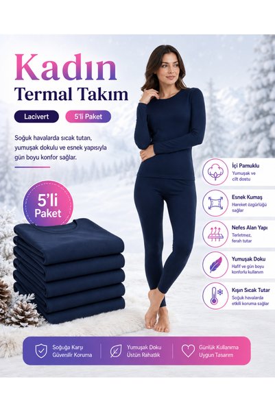 don-x |   Women's 5-Piece Thermal Set Set Dark Blue (5 Pieces)