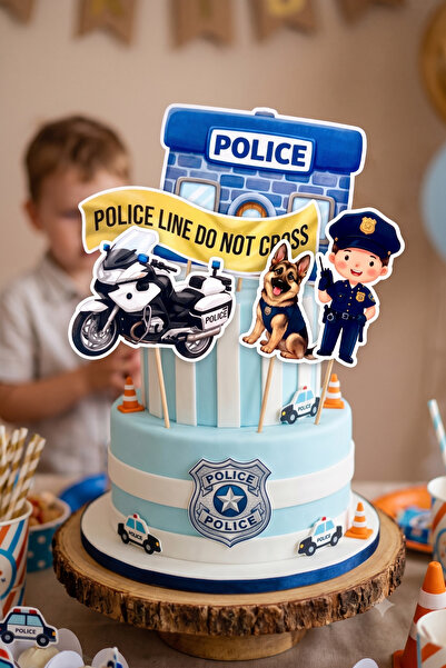 mypartyready Polis Tema Doğum Günü Partisi Pasta Süsü 5 li Büyük Kürdan Polic...