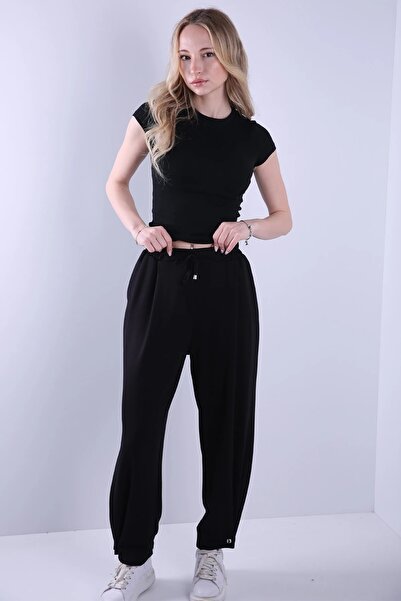 Veni Life Women's Balloon Shalwar Trousers with Drawstring Cuffs and Pleated ...