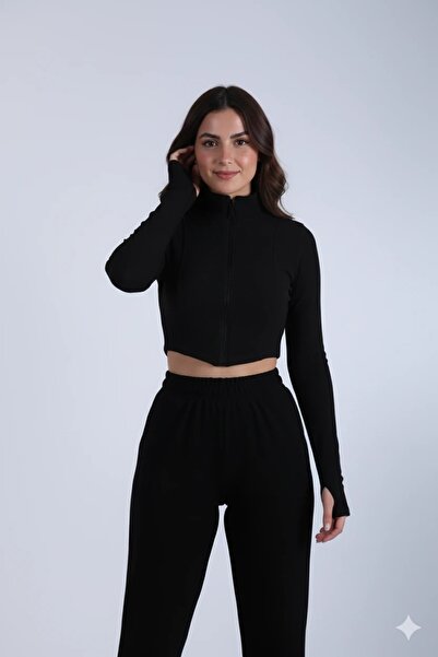 Veni Life Women's Ottoman Fabric Long Sleeve Finger-Hole Zipper High Collar C...