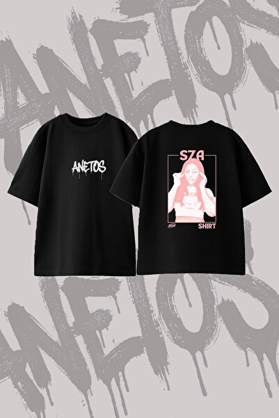 Anetos Sza Artist Design Printed Oversize Crew Neck T-Shirt Black