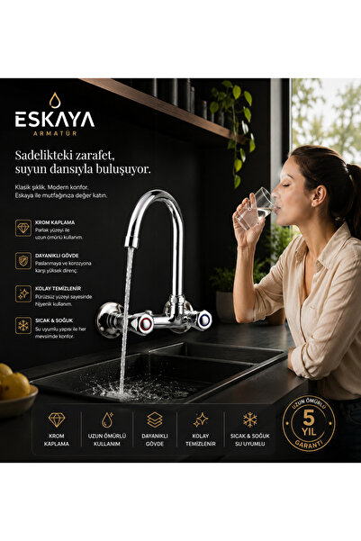 ESHOME Krom Eviye Bataryası Duvar tipi Mutfak Musluğu Klasik banyo lavabo bat...