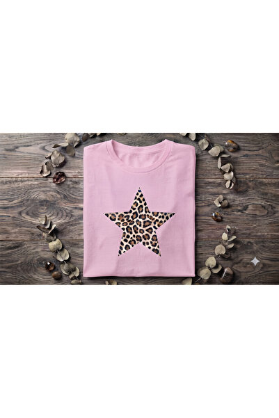 KOZİA OUTDOORS Women's Leopard Print Star Print Crew Neck Oversized Combed Co...