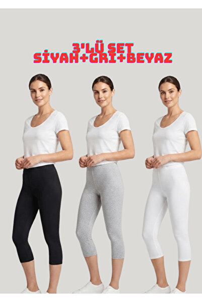 NACAR STORE Women's 3-Piece Set Elastane Lycra Combed Cotton Below Knee Capri...
