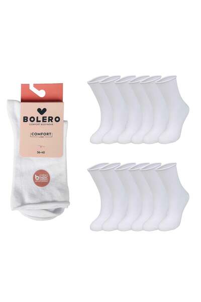 Bolero Kadın Roll Top Lastiksiz 12'li Pamuk Çorap Beyaz