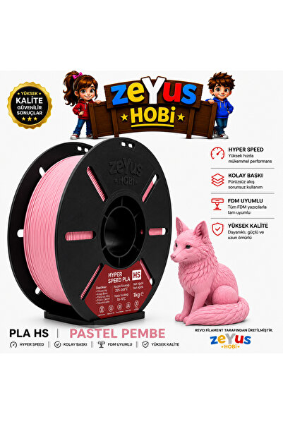 ZEYUS HOBİ Generic PLA HS Hyper Speed Filament – PASTEL PEMBE | 1.75 mm | 100...