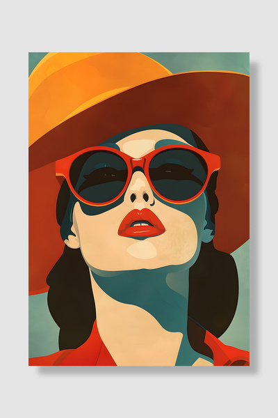 Luna Marissa Poster retro pentru femei, femeie cu pălărie portocalie și ochel...