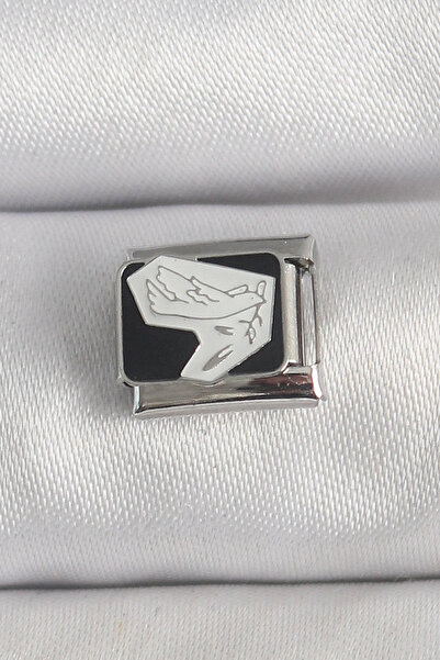 ARMÜZ 316L Steel Silver Color Black White Bird Embroidered Nomination Charm