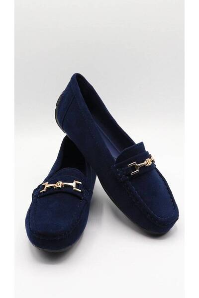 FashionApp Mocasini de damă, casual, din piele întoarsă ecologică, bleumarin