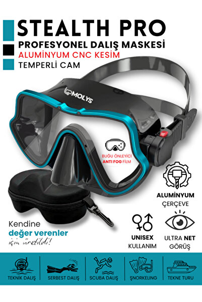 MOLYS STEALTH PRO ALÜMİNYUM DALIŞ MASKESİ + ANTI FOG (BUĞU ÖNLEYİCİ FİLM) + E...