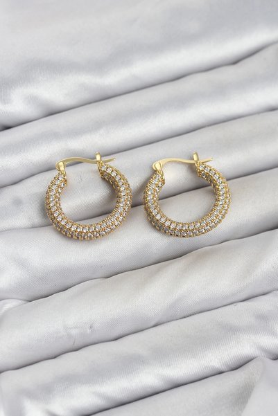 ARMÜZ Gold Color Full Zircon Stone Hoop Women's Earrings