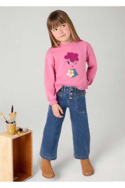 MAYORAL Buttoned Front High Waist Wide Leg Denim Girls' Jeans 2-10 Years Dark...