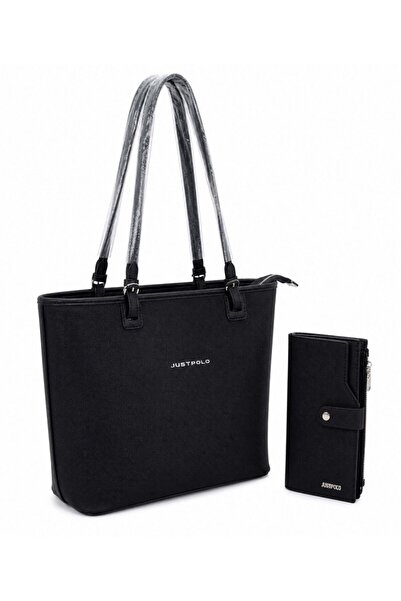 Just Polo 2-Piece Women's Large Size 5-Compartment Shoulder Bag and Wallet Set
