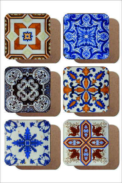 SHELİFE Mandala Themed Vintage Set of 6 Wooden Coasters
