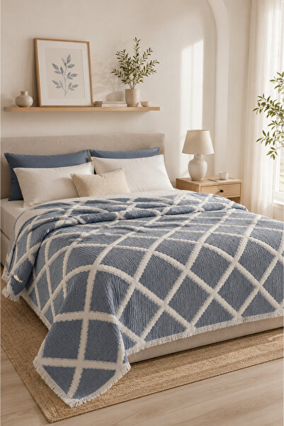 VERONİCA LİNE Premium Geometric Square Patterned 100% Cotton Muslin Reversibl...