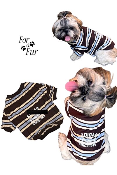 For a Fur تي شيرت للكلاب مطبوع عليه شعار مخطط باللون البني، ناعم للغاية، سترة...