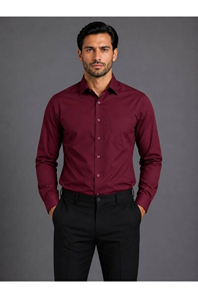 KAMER 3400 PREMIUM REGULAR BORDO ERKEK UZUN KOL GÖMLEK