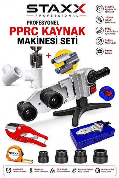 STAXX POWER 1500W PPRC Plastik Boru Kaynak Makinesi Seti Çift Rezistans Isı A...