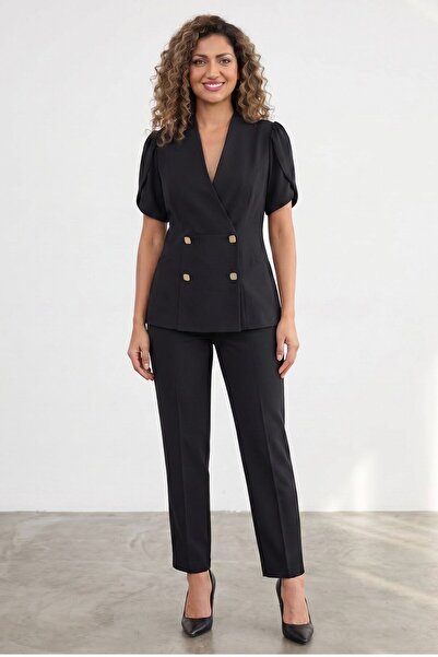 Moda Amore Button Detailed Short Sleeve Women's Suit 034