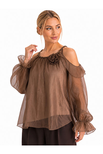 AYHAN 100% Tencel Lined Blouse with Chain Detail