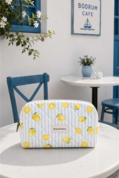 BagsMadame Lemon Patterned Cosmetic Travel Organizer and Makeup Bag Large Siz...
