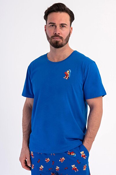 VİENETTA Erkek Kısa Kollu Şortlu Mavi Pijama Takımı C9T7N0106