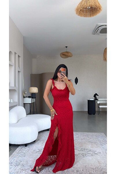Buket Teke Red Slit Full Lace Gypsy Dress