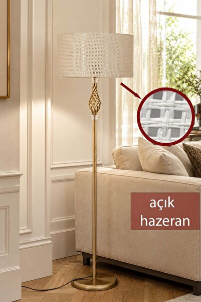 Taşcan Aydınlatma Vera Eskitme Metal Ayaklı Lambader Açık Ton Hazeran Kumaş Ş...