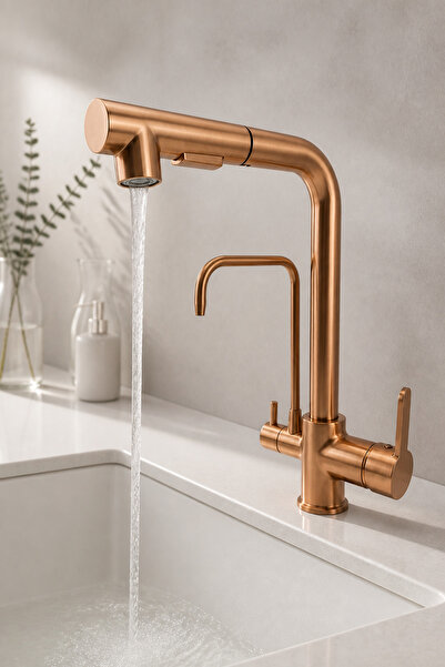 İSAOĞLU YAPI Matte Copper Bronze Spiral Purified Kitchen Faucet with Washing ...