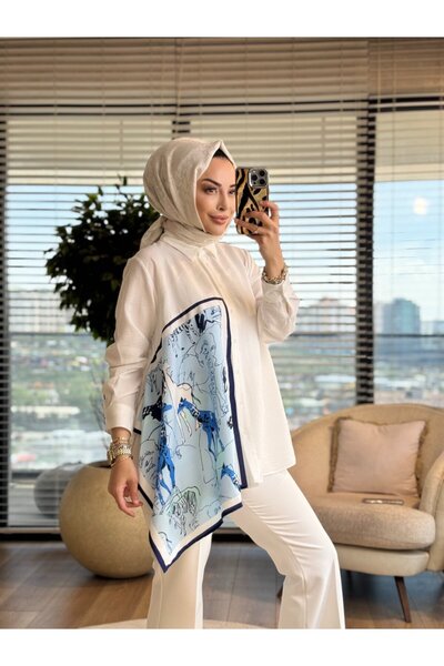 ALANURMODA 3380 Asimetrik Parça Detaylı Gömlek Ekru