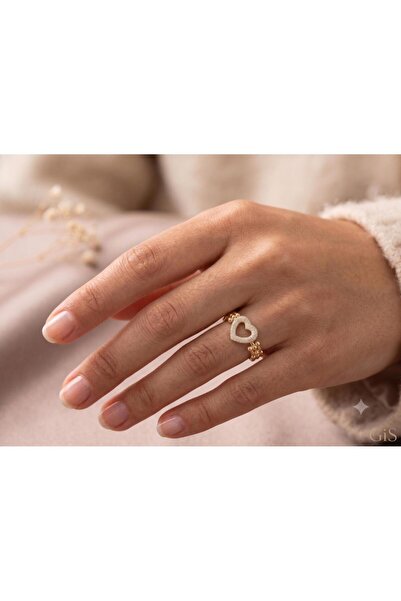 GİS JEWELRY Zircon Stone Big Heart Model Steel Ring