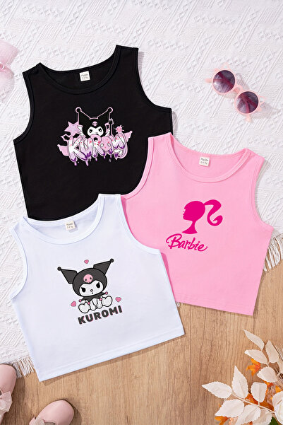 MYADA Tarz Baskılı Kız Çocuk 3'lü Crop Set 23408 22186 23447