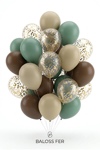 baloss fer Boho Birthday Balloon Set 20-Piece Sea Sand Eucalyptus Brown Gold ...