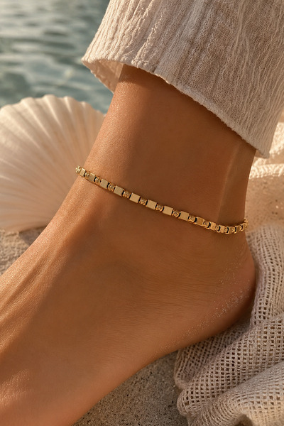 FIERA JEWELRY Dorika Gold Color Steel Anklet – Adjustable Summer Women's Ankl...
