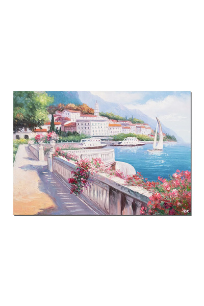 artnova Tablou pictat manual living, dormitor, Colt de rai, lacul Como, 100x7...