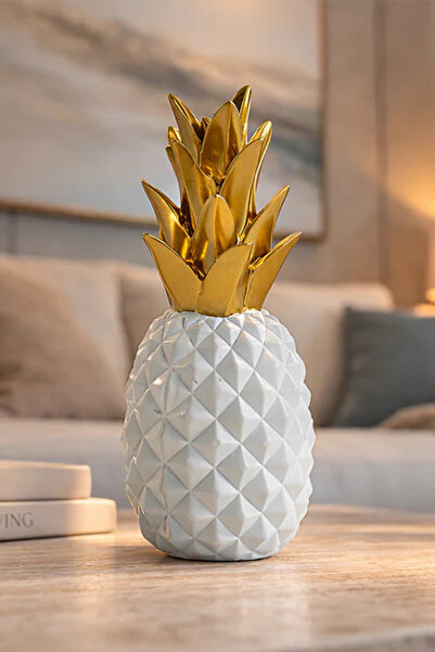 HOMEVSE Ananas Beyaz Gold Dekoratif Obje Biblo Modern Luxury Salon Ev Dekoras...