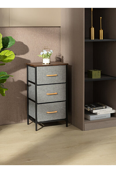 Lawazim 30x40x74cm Storage Cabinet with 3 Fabric Drawers, MDF Top, Iron Frame...