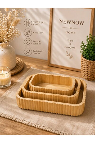 NEWNOW 3-Piece Bamboo Bowl Set Natural Salad Bowl Fruit Bowl Snack Bowl Prese...