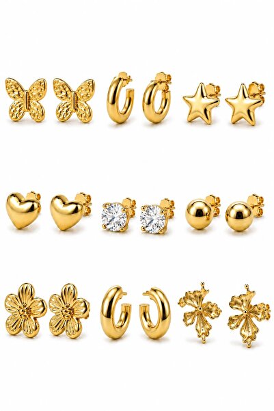 BALVORA VENTO KADIN ÇELİK GOLD ÇOKLU KÜPE SETİ