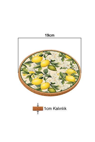 iyi fikirler Limonlu Desen Mantar Nihale Tencere Tava Altlığı 19cm Çapında 1cm Kalınlığında