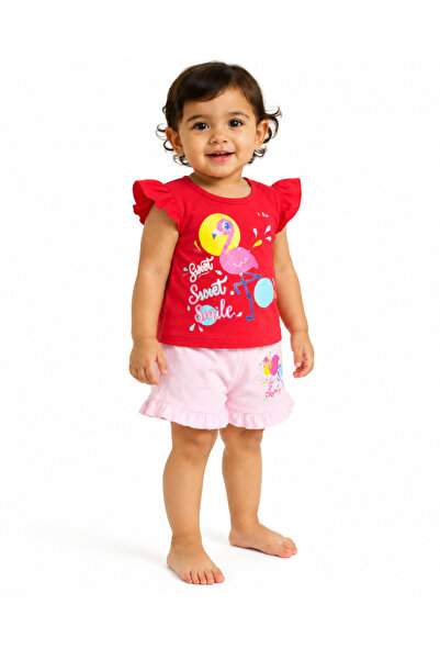 Generic Girls’ Summer Two-Piece T-Shirt and Shorts Set with Flamingo Print