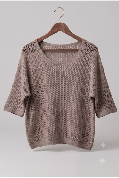 Lunleni Women's Openwork Casual Blouse Bat Sleeve Blouse