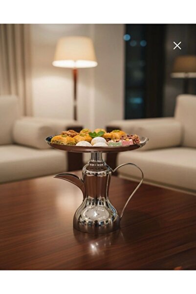 Binshihon Home Elegant Design Silver Color Dallah Shaped Serving Plate