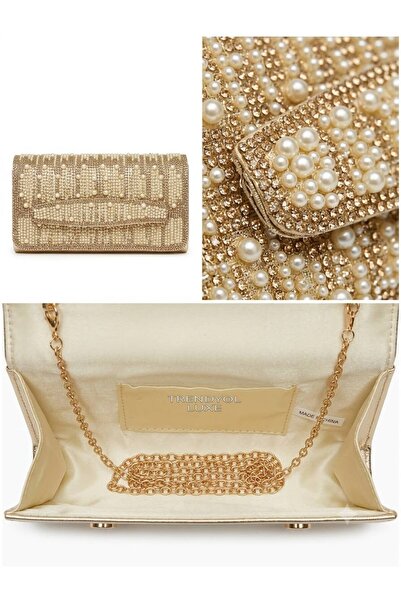 By EDUU Women's Evening Clutch Bag Rhinestone Pearl Handbag