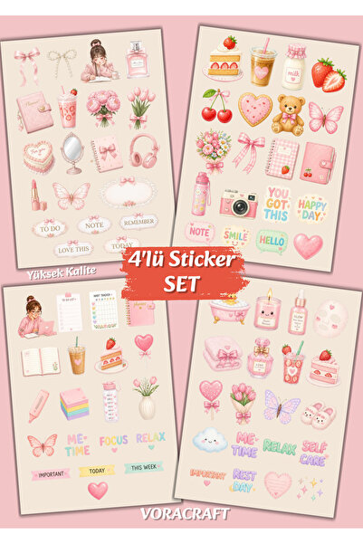 VORACRAFT 4'lü Kız Neşesi Planner Sticker Set Ajanda Bullet Journal Planlayıc...