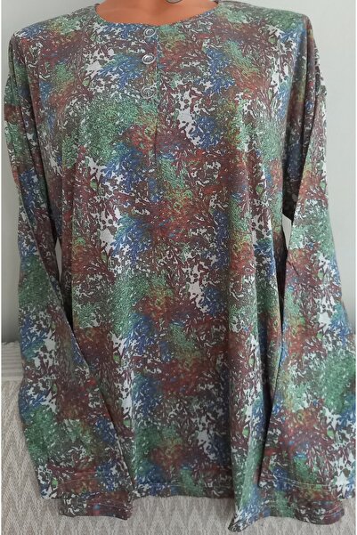 Anne Er Clothing Paper Print Combed Cotton Blouse Long-Sleeve 3 Buttons Multi...